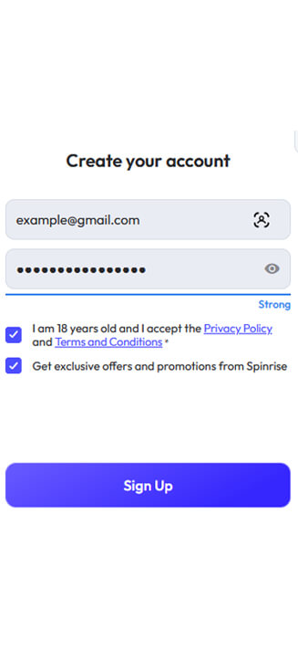 Spinrise Registrierungsprozess auf dem Handy Spinrise Registrierungsprozess auf dem Handy